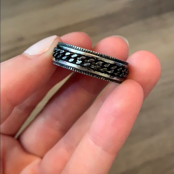 Men’s Black & Silver Chain Link‎ Spinner Ring - Picture 1 of 8